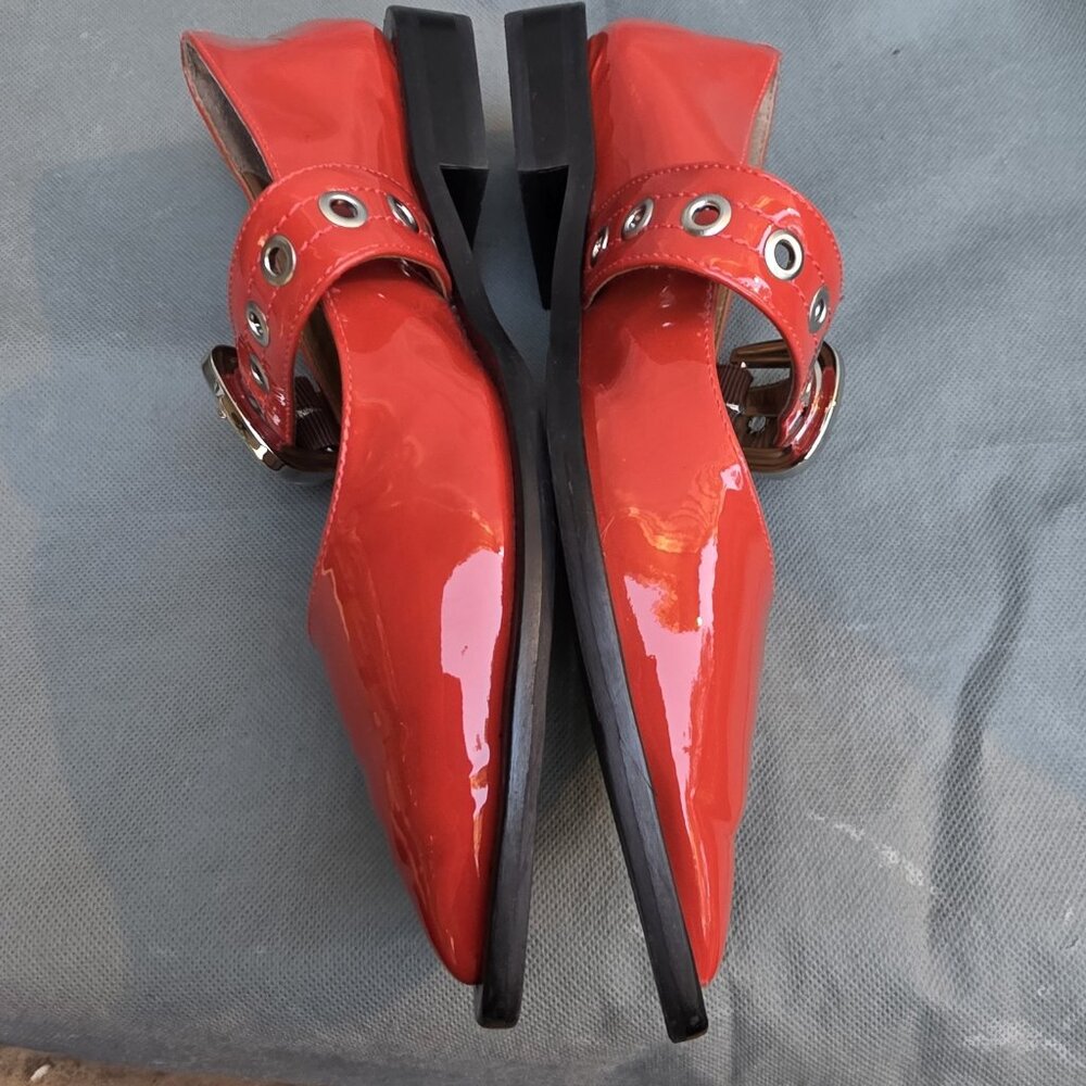 MAEVE Patent Leather Cherry Red Moto Pointed Toe Mary Jane Flats Shoes Sz 36 5.5 - Picture 8 of 9